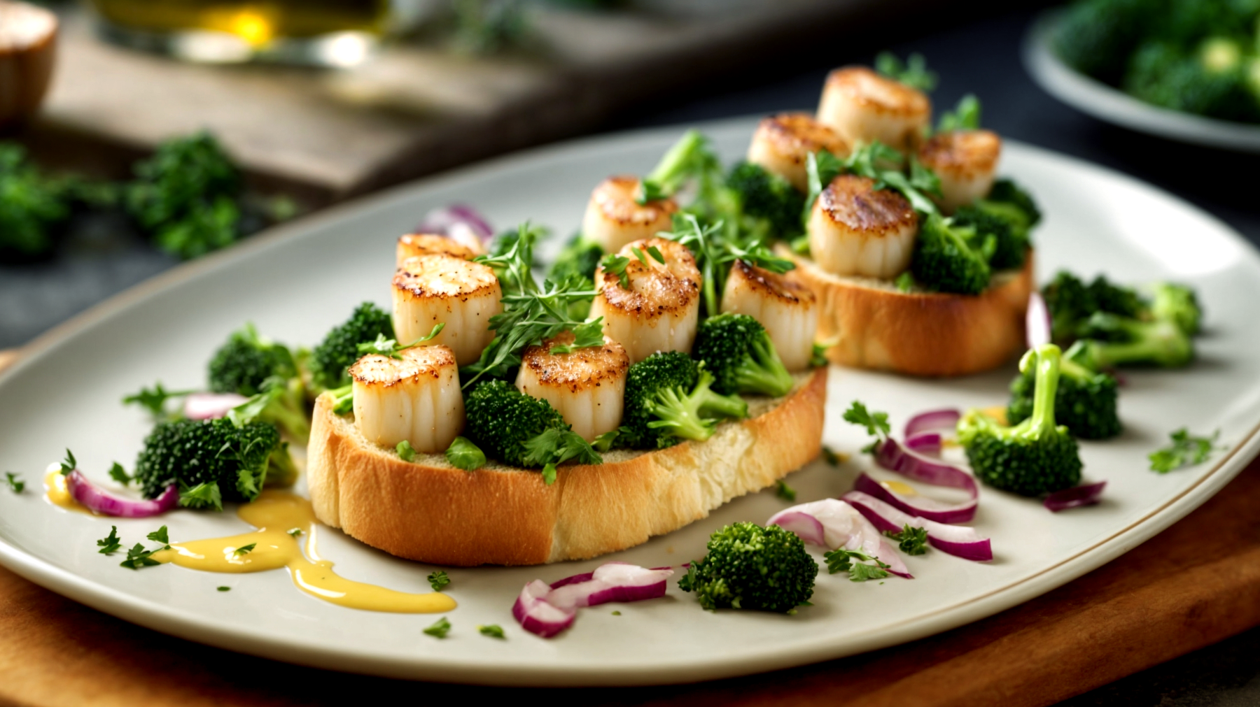 Crostini broccoli capesante"