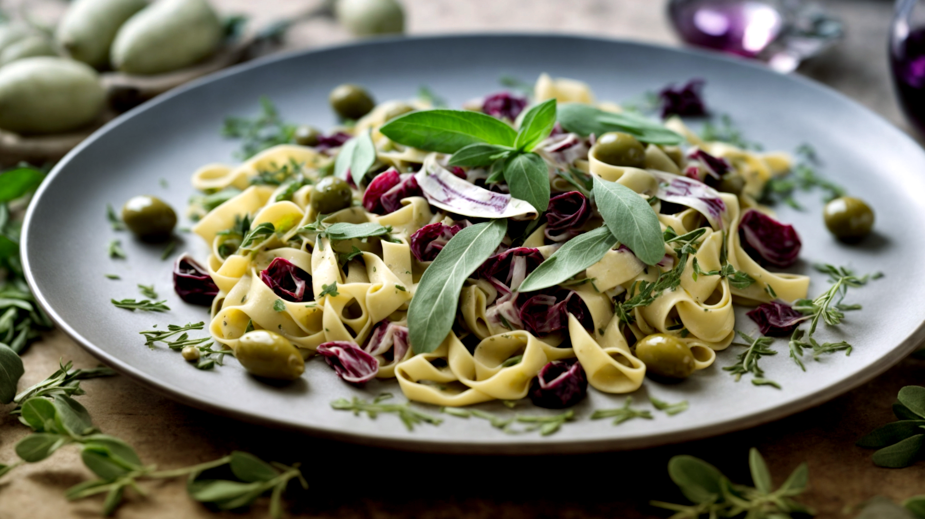 Pasta olive verdi erbe aromatiche"